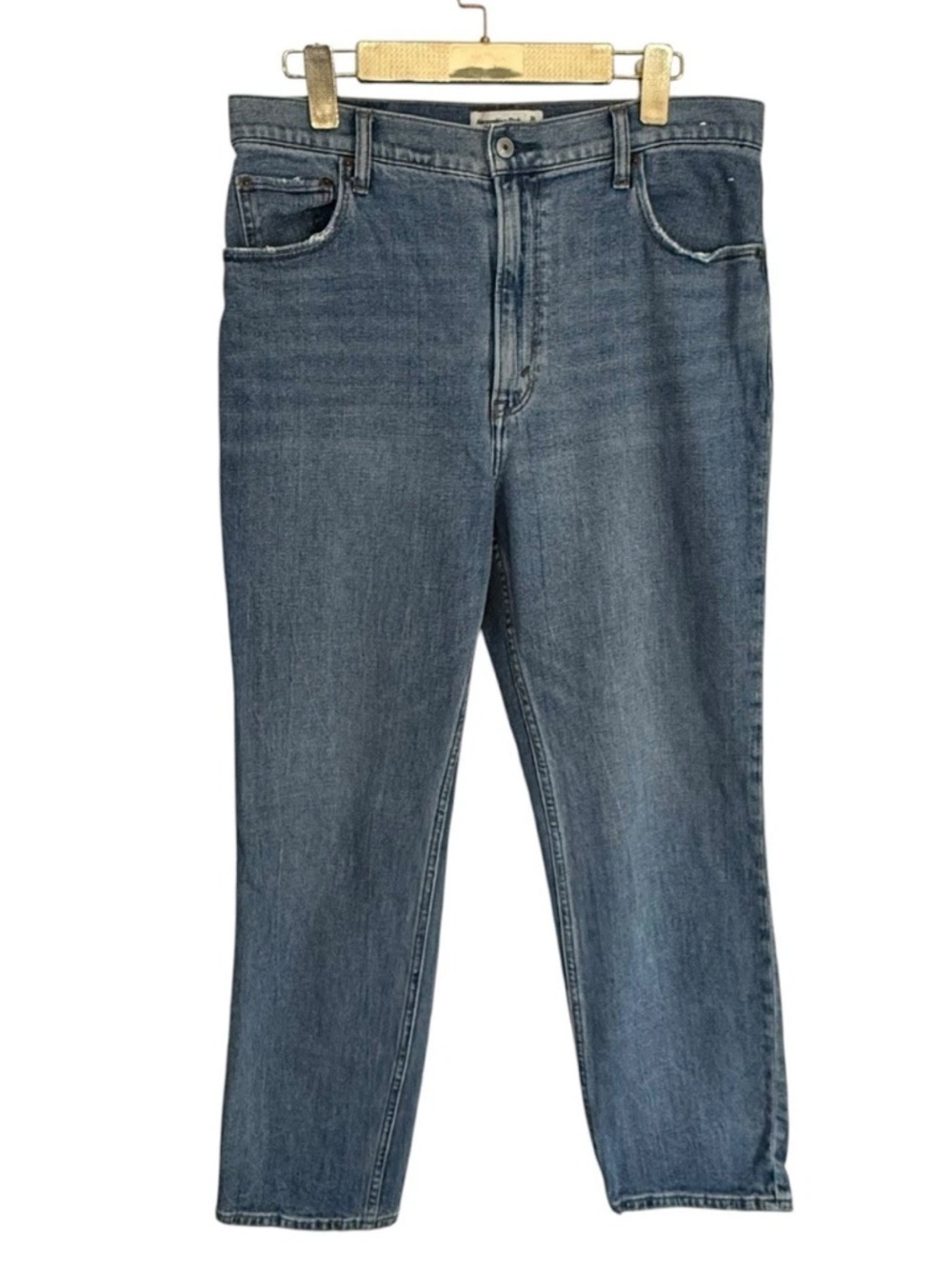 Abercrombie Ankle Straight Ultra High Rise Light Wash Jeans Women 31 12 Long